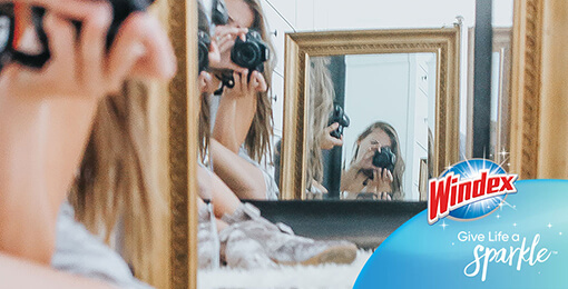 Windex página de inicio cuélese en su selfi